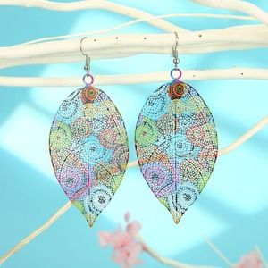 Metal Colorful Leaf Earrings